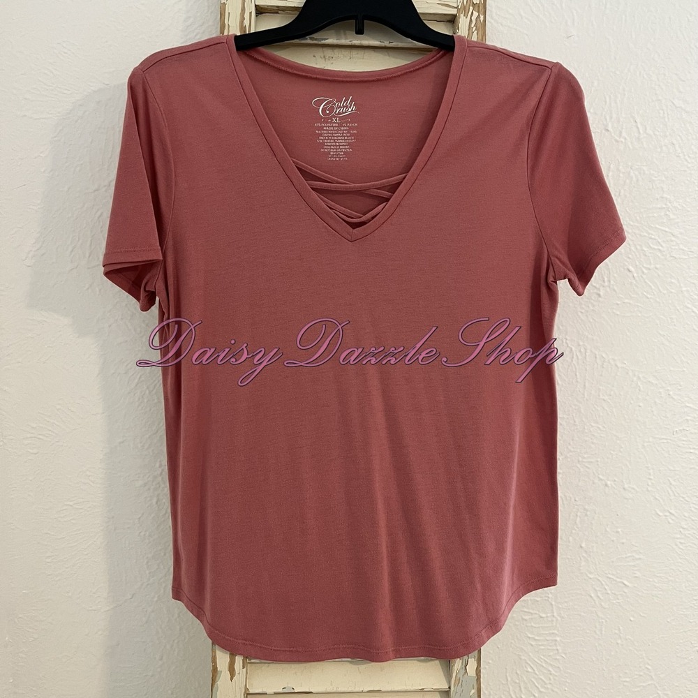 Cold Crush Pink Rose Mauve Criss Cross Shirt Womens Size XL  Short Sleeve 🎀